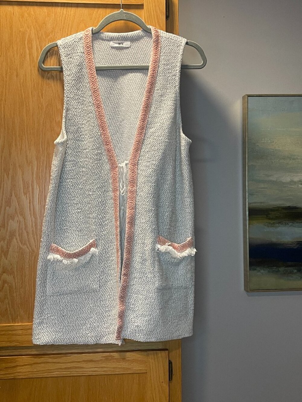 Jack Sleeveless Knit Cardigan 18" X 30" ( L? ) Pink /White‎ / Gray Soft Girly